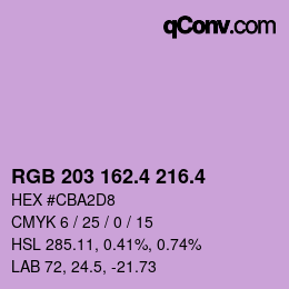 カラーコード: RGB 203 162.4 216.4 | qconv.com