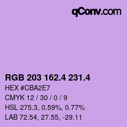 カラーコード: RGB 203 162.4 231.4 | qconv.com