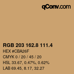 カラーコード: RGB 203 162.8 111.4 | qconv.com