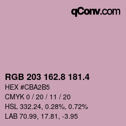 カラーコード: RGB 203 162.8 181.4 | qconv.com