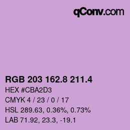 カラーコード: RGB 203 162.8 211.4 | qconv.com