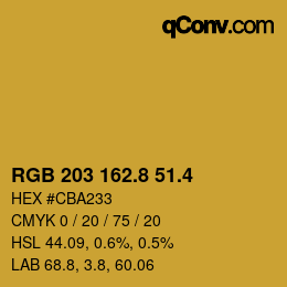 カラーコード: RGB 203 162.8 51.4 | qconv.com