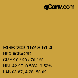 カラーコード: RGB 203 162.8 61.4 | qconv.com