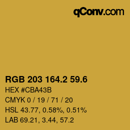 カラーコード: RGB 203 164.2 59.6 | qconv.com