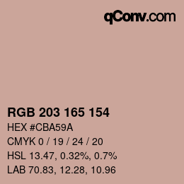 カラーコード: RGB 203 165 154 | qconv.com