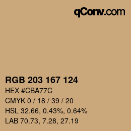 Color code: RGB 203 167 124 | qconv.com