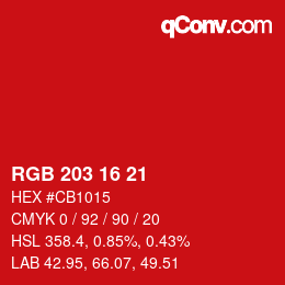 颜色代码: RGB 203 16 21 | qconv.com