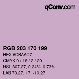 Color code: RGB 203 170 199 | qconv.com