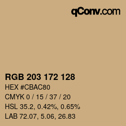 Color code: RGB 203 172 128 | qconv.com