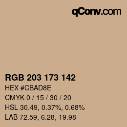 Color code: RGB 203 173 142 | qconv.com