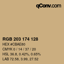 Color code: RGB 203 174 128 | qconv.com