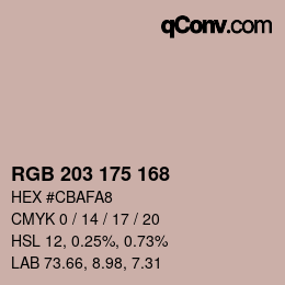 Color code: RGB 203 175 168 | qconv.com