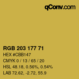 Color code: RGB 203 177 71 | qconv.com