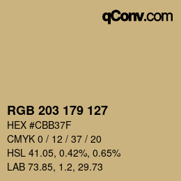 Color code: RGB 203 179 127 | qconv.com