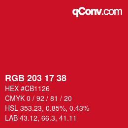 Farbcode: RGB 203 17 38 | qconv.com