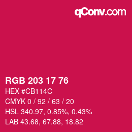 Farbcode: RGB 203 17 76 | qconv.com