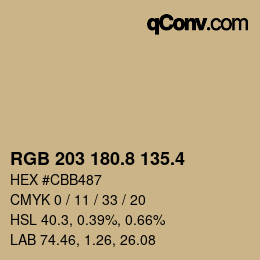 カラーコード: RGB 203 180.8 135.4 | qconv.com