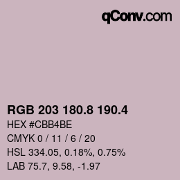カラーコード: RGB 203 180.8 190.4 | qconv.com