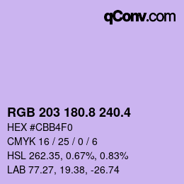 カラーコード: RGB 203 180.8 240.4 | qconv.com