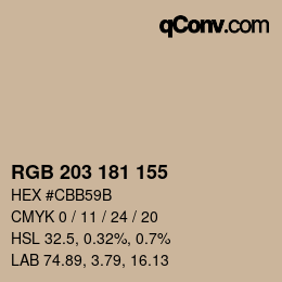 Farbcode: RGB 203 181 155 | qconv.com