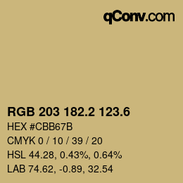 カラーコード: RGB 203 182.2 123.6 | qconv.com