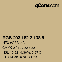 カラーコード: RGB 203 182.2 138.6 | qconv.com