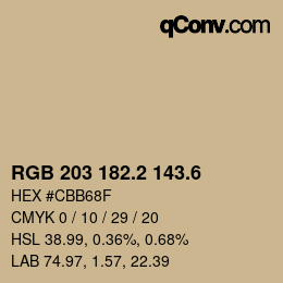 カラーコード: RGB 203 182.2 143.6 | qconv.com