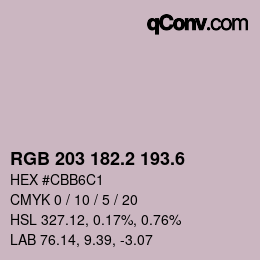 カラーコード: RGB 203 182.2 193.6 | qconv.com