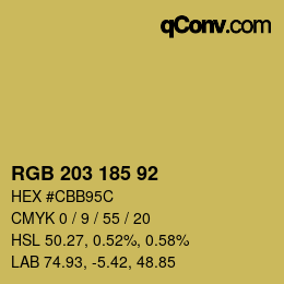 Color code: RGB 203 185 92 | qconv.com