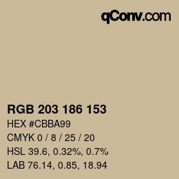 カラーコード: RGB 203 186 153 | qconv.com