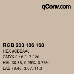 Color code: RGB 203 186 168 | qconv.com