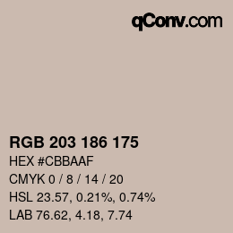 Color code: RGB 203 186 175 | qconv.com