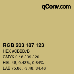 カラーコード: RGB 203 187 123 | qconv.com
