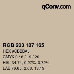 Código de color: RGB 203 187 165 | qconv.com