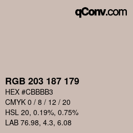 カラーコード: RGB 203 187 179 | qconv.com