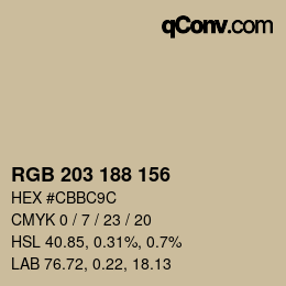 Código de color: RGB 203 188 156 | qconv.com