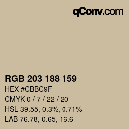 Color code: RGB 203 188 159 | qconv.com