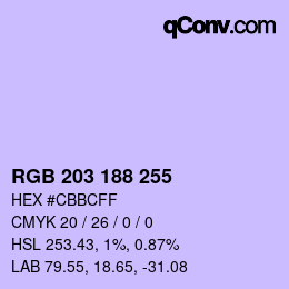 Color code: RGB 203 188 255 | qconv.com