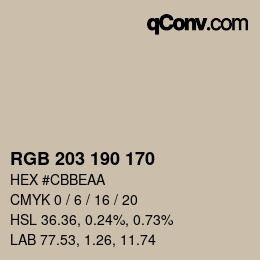 Farbcode: RGB 203 190 170 | qconv.com