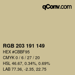 Color code: RGB 203 191 149 | qconv.com