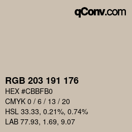颜色代码: RGB 203 191 176 | qconv.com