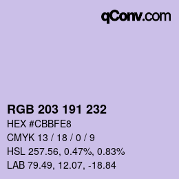 Código de color: RGB 203 191 232 | qconv.com