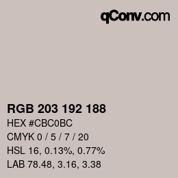 Color code: RGB 203 192 188 | qconv.com