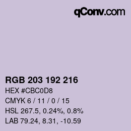 颜色代码: RGB 203 192 216 | qconv.com