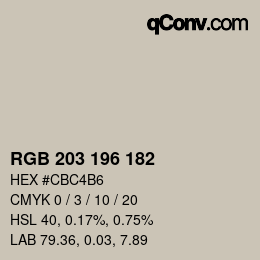 Color code: RGB 203 196 182 | qconv.com