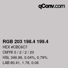 カラーコード: RGB 203 198.4 199.4 | qconv.com