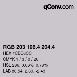 カラーコード: RGB 203 198.4 204.4 | qconv.com