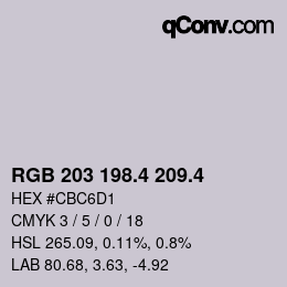 カラーコード: RGB 203 198.4 209.4 | qconv.com