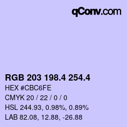 カラーコード: RGB 203 198.4 254.4 | qconv.com