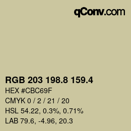 カラーコード: RGB 203 198.8 159.4 | qconv.com